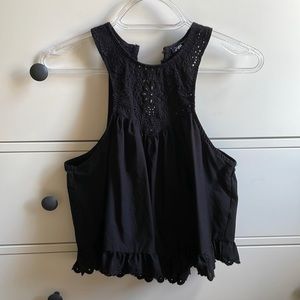 Openwork Embroidered Top, Black, Small, Zara Brand